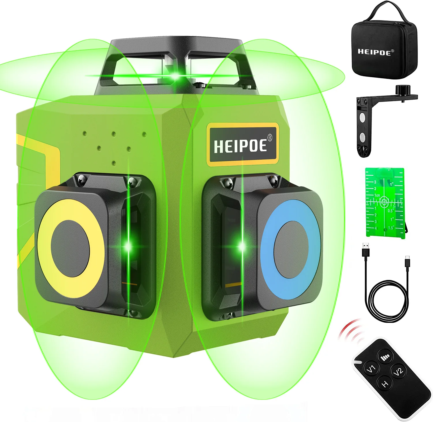 Heipoe SR903G 3D лазерный инструмент с 12 линиями, лазерный уровень Osram Green Beam с дистанционным управлением и штативом