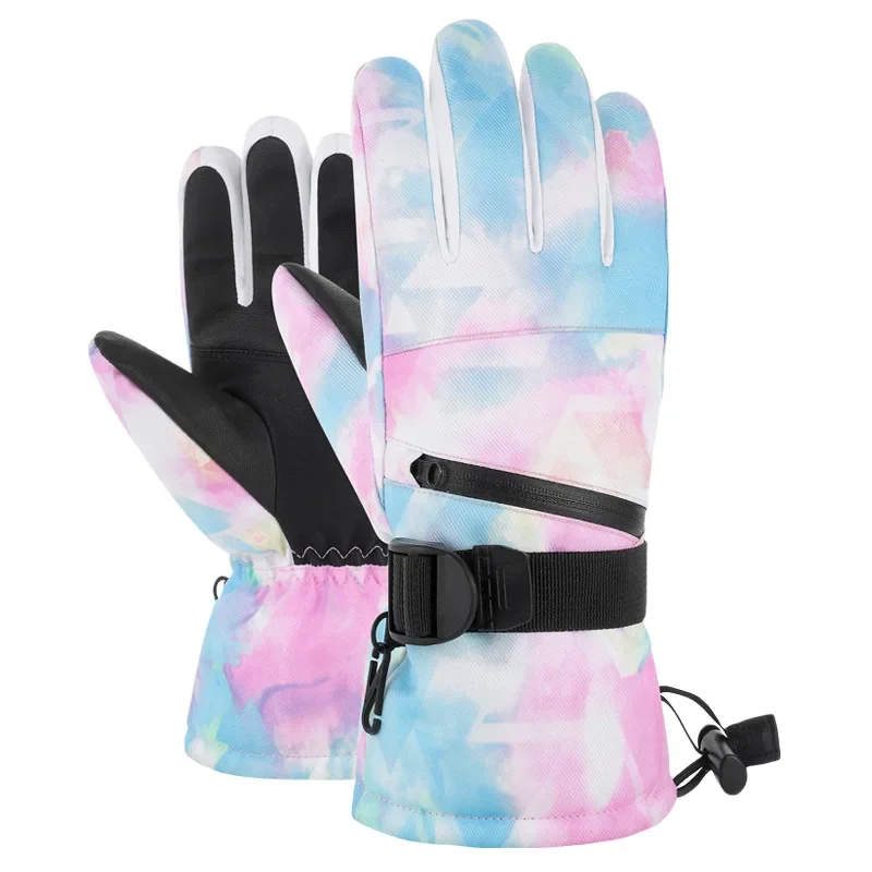 Зимние лыжные перчатки для сноуборда, Унисекс, искусственная кожа, нескользящий сенсорный экран, водонепроницаемые Мотоциклетные велосипедные флисовые перчатки для занятий спортом на теплом снегу