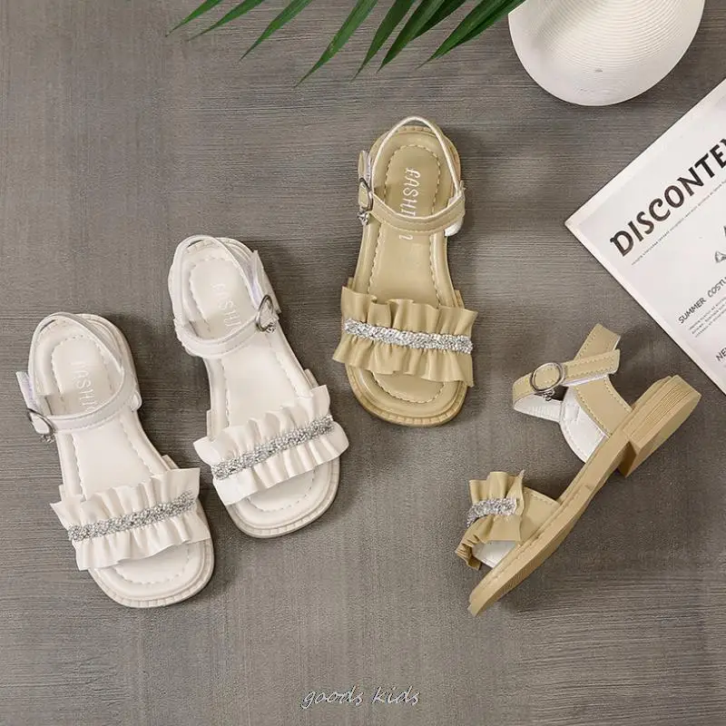 Новые детские сандалии для девочек в римском стиле, стразы, Классические свадебные туфли принцессы с открытым носком, летние туфли из искусственной кожи