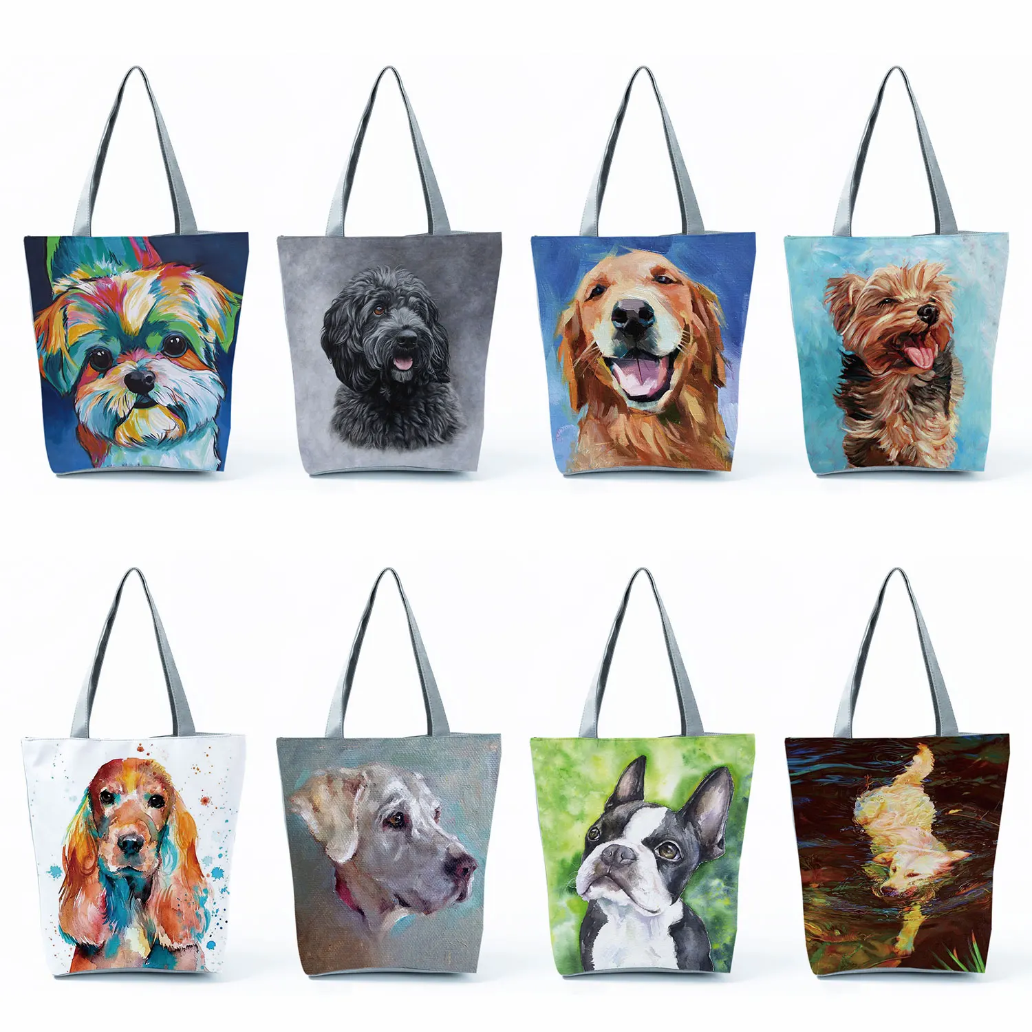Милая картина маслом, сумка для покупок с собакой, бакалея, Ретривер, женские сумки на плечо с животными, Большая вместимость, индивидуальный рисунок