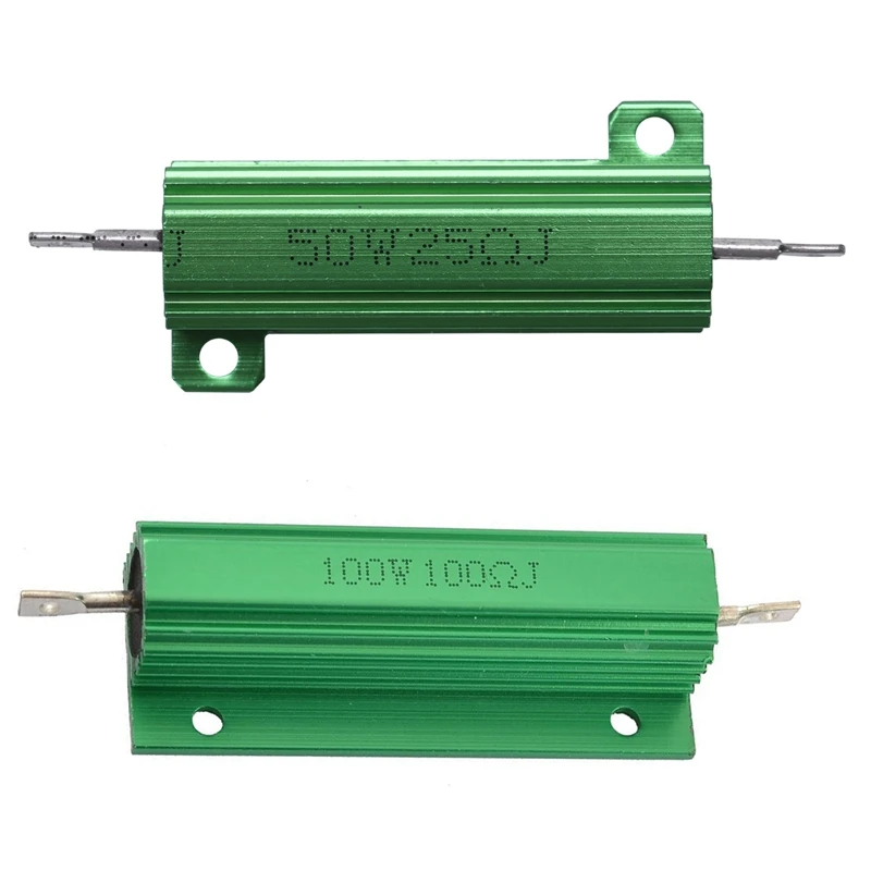 2 шт. Силовой резистор с проволочной обмоткой в алюминиевом корпусе зеленого цвета мощностью 100 Вт 100 Ом и 50 Вт 25 Ом