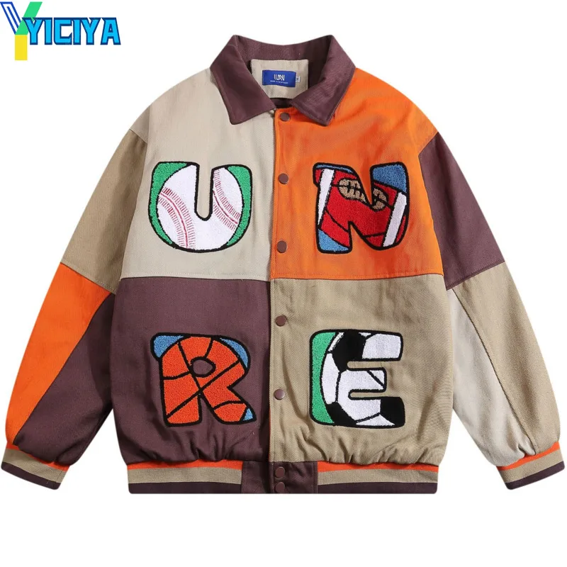 Бейсбольная куртка YICIYA vintage Collision color coat гоночный бомбер корейская мода зимние винтажные Куртки новый наряд одежда 2023