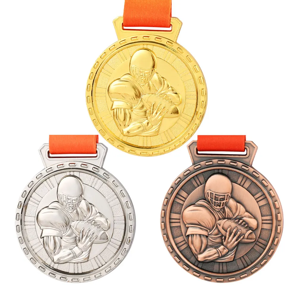 Медали для Американского Футбола И Регби Универсальная Пустая Медаль С Лентой Золото Серебро Бронза Школьные Спортивные Сувениры Приз Подарок