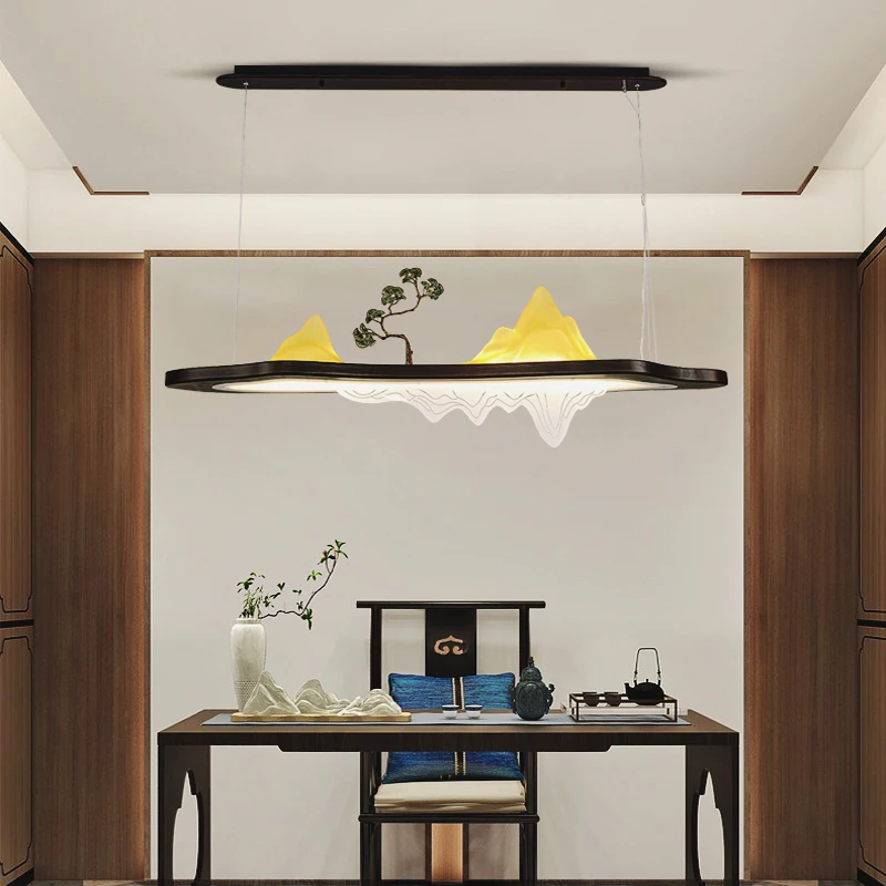 Светодиодная подвеска TEMAR в китайском стиле, Креативная Простота Дзен, Прямоугольная люстра с ландшафтным освещением Для домашнего декора Чайханы