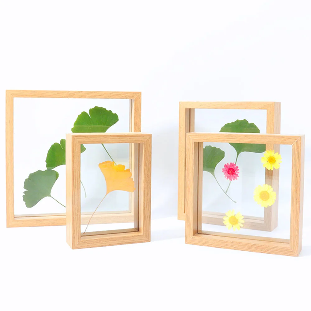 Образец засушенных цветов и листьев в деревянной рамке Квадратная рамка для фотографий формата А4, вырезанная из бумаги, Двусторонняя фоторамка из прозрачного стекла