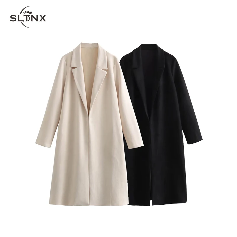 SLTNX Модные шерстяные и смесовые длинные пальто для женщин 2023, зимние теплые куртки, женское повседневное свободное пальто с длинным рукавом, Новая верхняя одежда