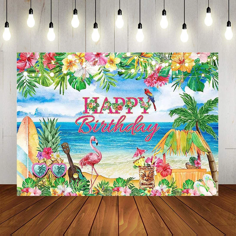 Фон для Дня рождения Фламинго, Гавайский пляж, Тематические Украшения для вечеринок, Летний Тропический баннер Luau, Фотографический фон