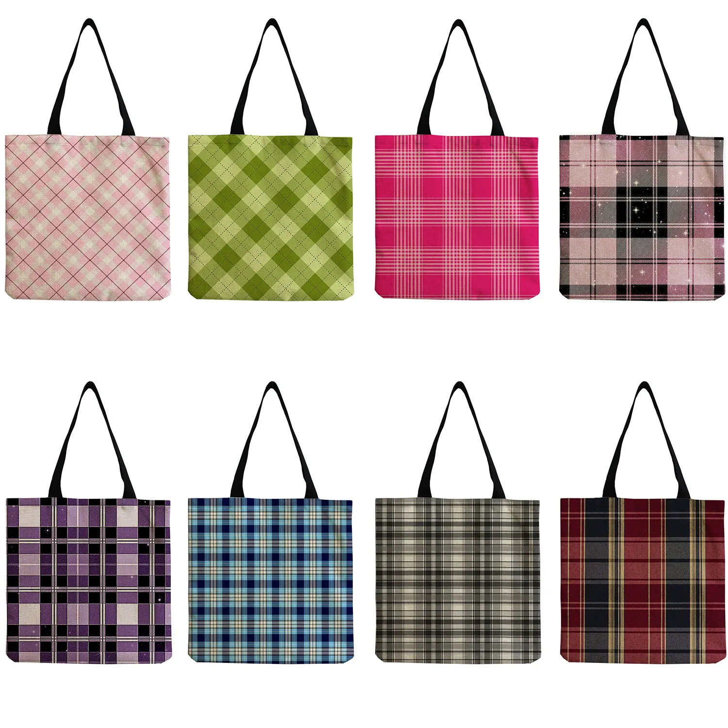 Сумка-тоут, женская сумка большой емкости, Эко-сумки для покупок многоразового использования, переносная женская сумка для хранения на открытом воздухе, клетчатый принт