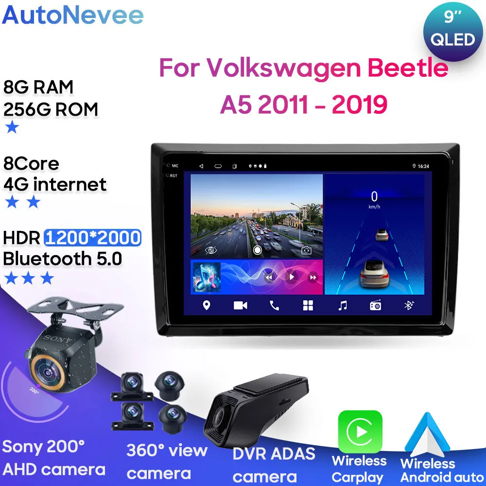 Автомобильный Радиоплеер Android 13 Для Volkswagen Beetle A5 2011-2019 Стерео Мультимедийное Головное Устройство GPS BT Carplay Android Auto No 2DIN