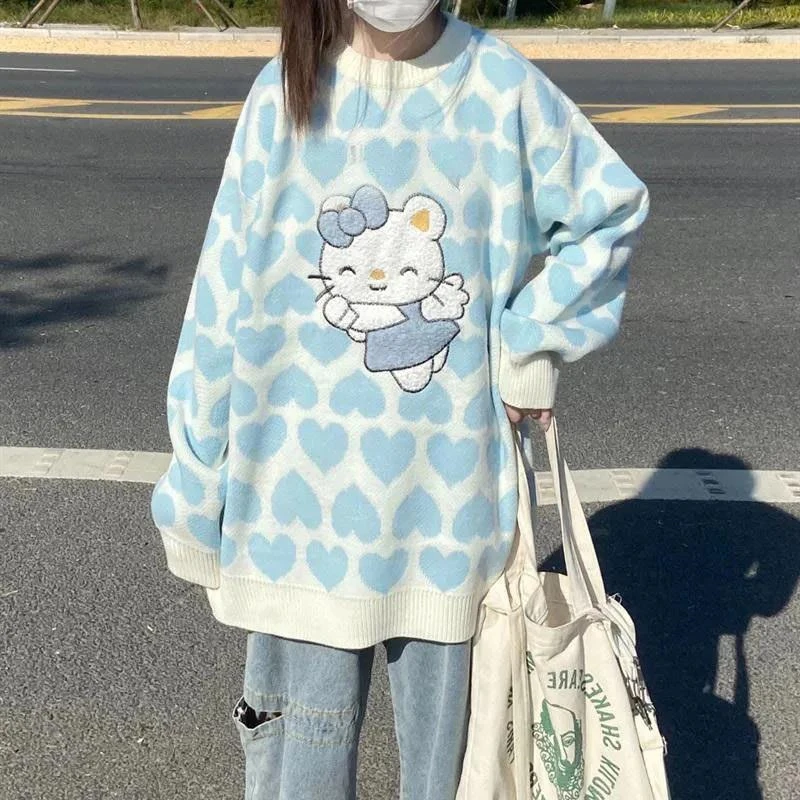 Kawaii Sanrio Hello Kitty Женский свитер Пуловеры с героями мультфильмов в студенческом стиле Модные топы Женская одежда Одежда Harajuku Свитера