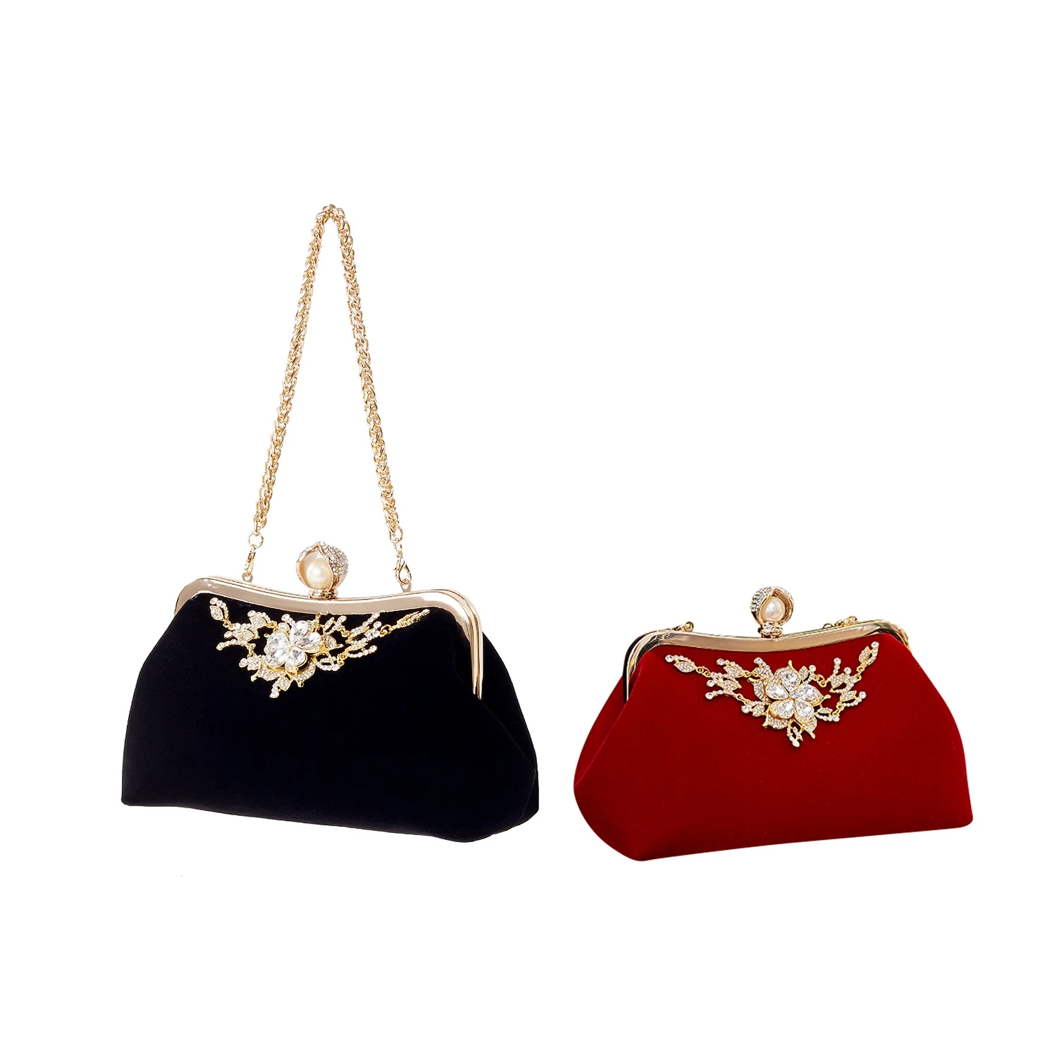 Женская сумочка с бриллиантами и жемчугом, винтажная вечерняя сумочка с хрустальным цветком, клатч для свадебной вечеринки для невесты, кошелек - черный и красный