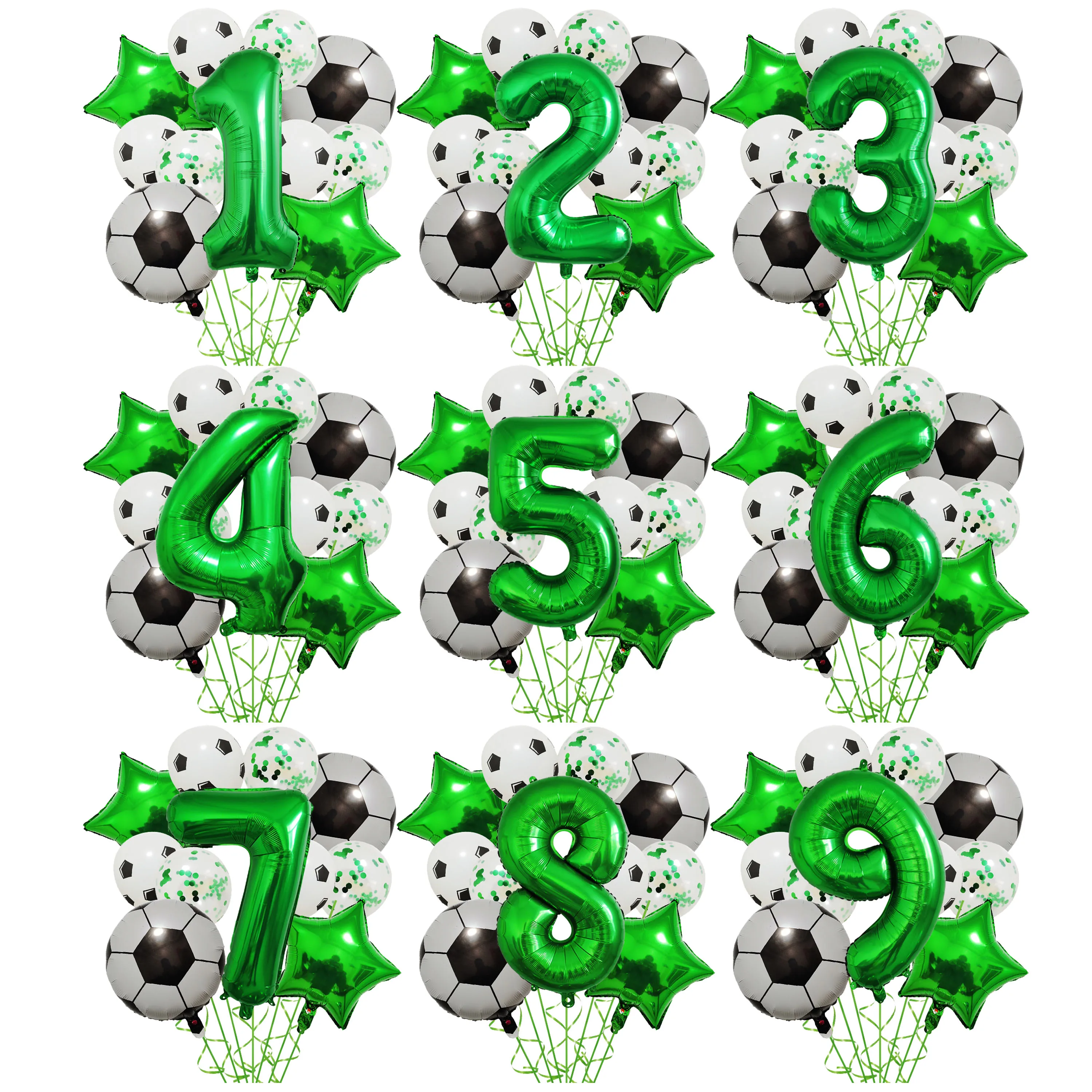 1 комплект / упаковка Воздушных шаров из гелиевой фольги для футбола, украшения для вечеринки по случаю дня рождения мальчика, 32-дюймовые воздушные шары с зелеными номерами, принадлежности для вечеринки