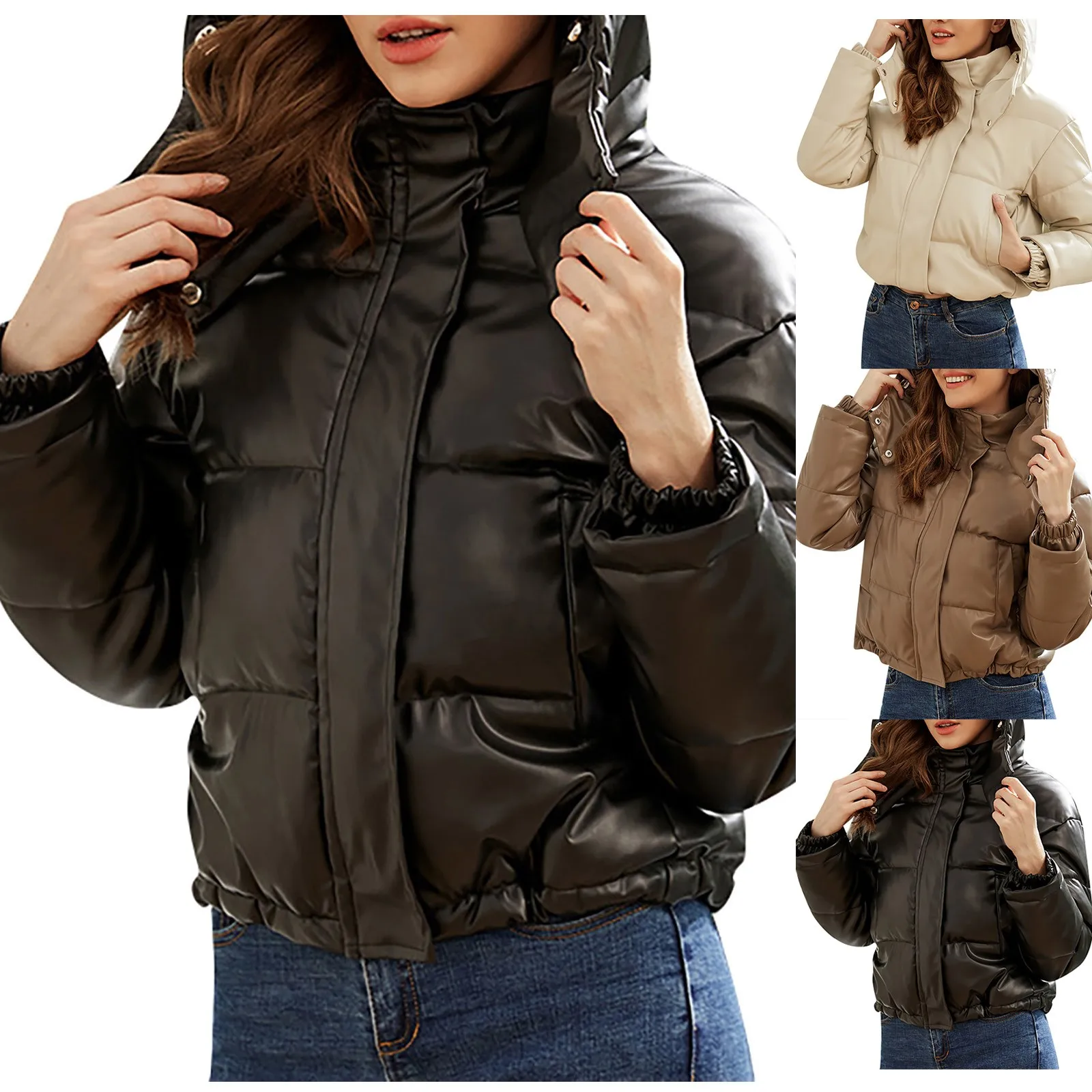 Женская хлопчатобумажная куртка, модная куртка с воротником-стойкой, женская короткая теплая хлопчатобумажная куртка с капюшоном, женская зимняя куртка Плюс