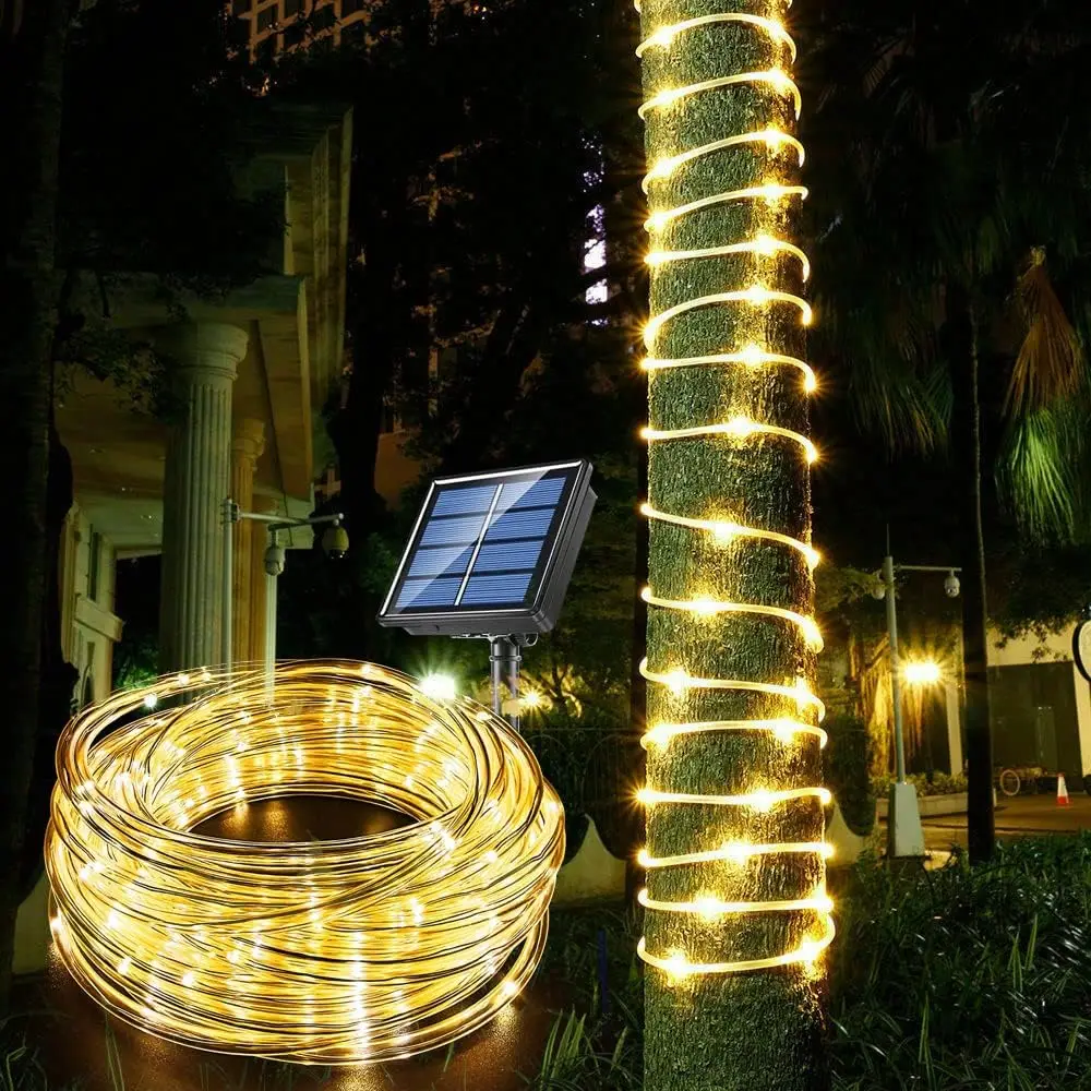Солнечный канатный светильник P65 Водонепроницаемый Наружный светодиодный Медный гирляндный светильник для вечеринки, сада, крыльца, двора, домашнего свадебного украшения