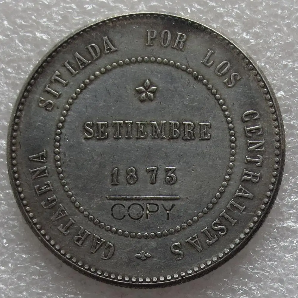 Испания 5 песет 1873 Картахенская революция Кантональный Размер 37 мм Посеребренные копировальные монеты