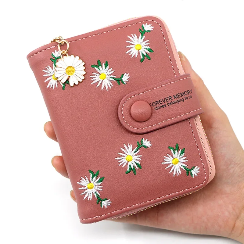 Персонализированный женский короткий кошелек на молнии и пряжке, портмоне, портмоне с вышивкой, женская сумка для карточек