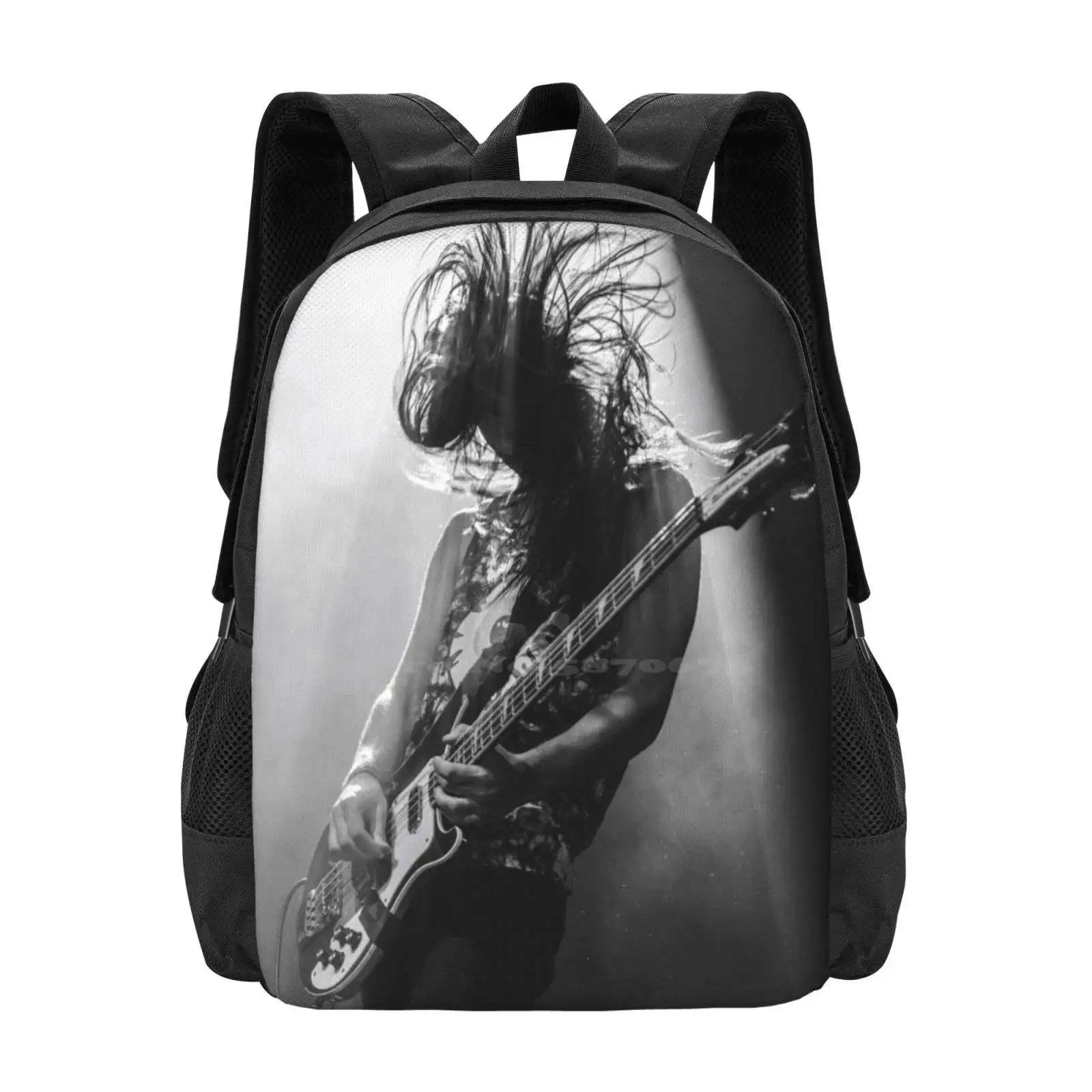 Школьная сумка для рок-Н-ролла, рюкзак большой емкости, ноутбук, Здоровье, Гитара, Музыкант, Металлическая песня для волос, Громкая Черно-белая