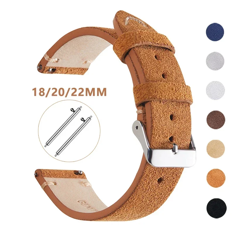 Новый Ремешок из натуральной Кожи для Samsung Galaxy Watch 5 4 3, Замшевый Ремешок Для Часов, Мягкий Кожаный Ремень Ручной Работы, Мужской 18 20 22 мм