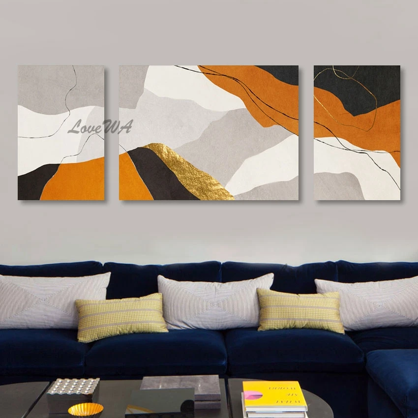 Настенная картина на холсте из 3 панелей, образец современного искусства для украшения дома, абстрактная картина маслом ручной работы, гостиничное произведение искусства без рамки