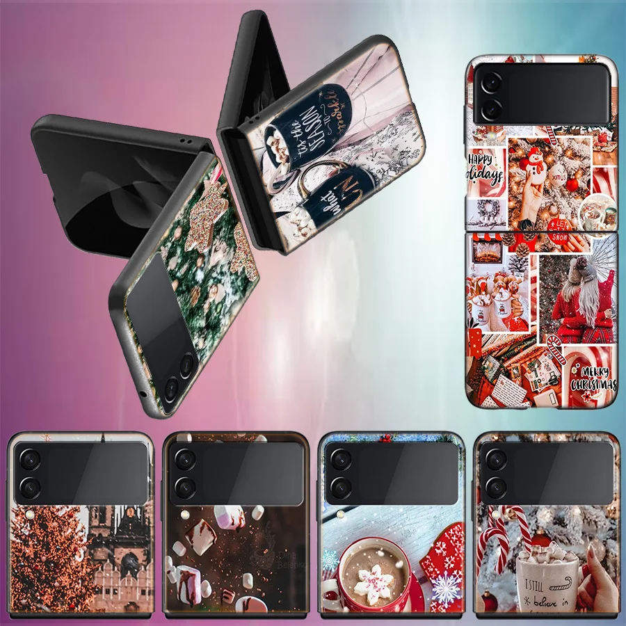 Зимний кофейный Рождественский чехол для Samsung Galaxy Z Flip 5 4 3 Ударопрочный жесткий чехол для телефона Z Flip 5 5G Z Flip 5 4 5G TPU PC Ha