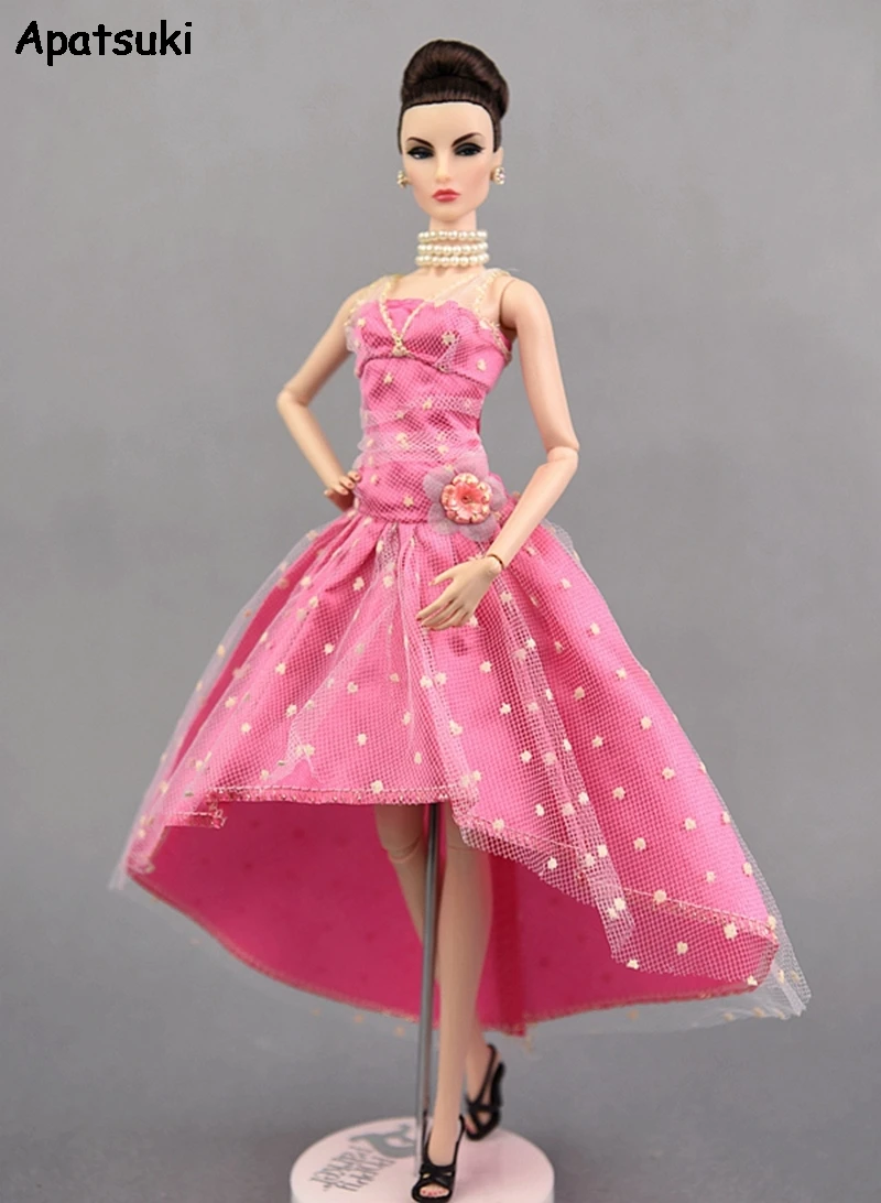 Праздничное платье в розовый горошек для куклы Барби, высококачественное вечернее платье, миниатюрная детская игрушка, аксессуары для куклы 1/6 части.