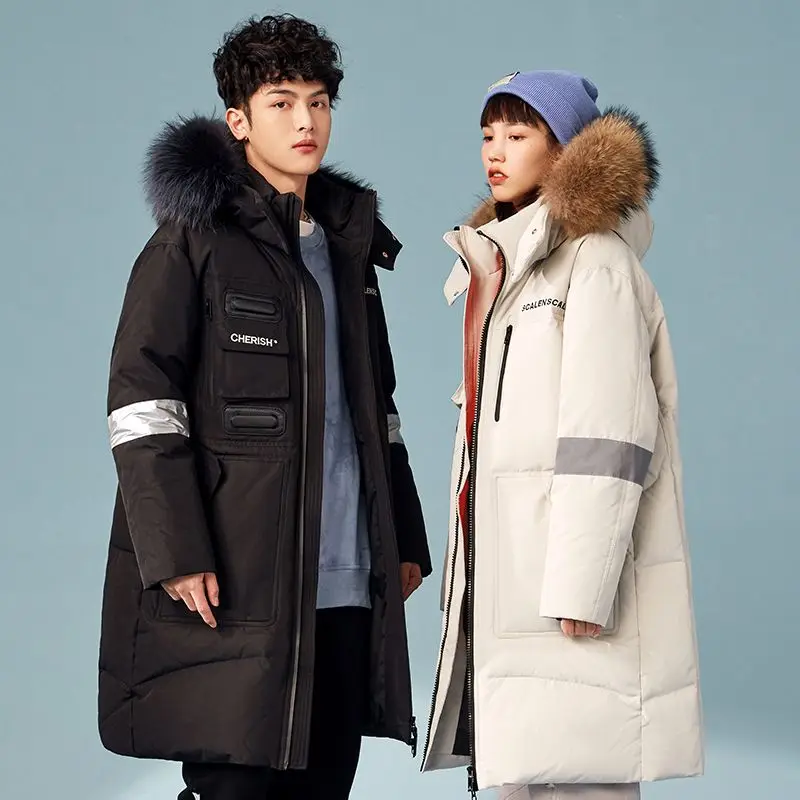 Зимняя пуховая куртка средней длины Для влюбленных, черное технологичное пальто Унисекс, сохраняющее тепло, Удобная защита от холода, Наденьте шапку