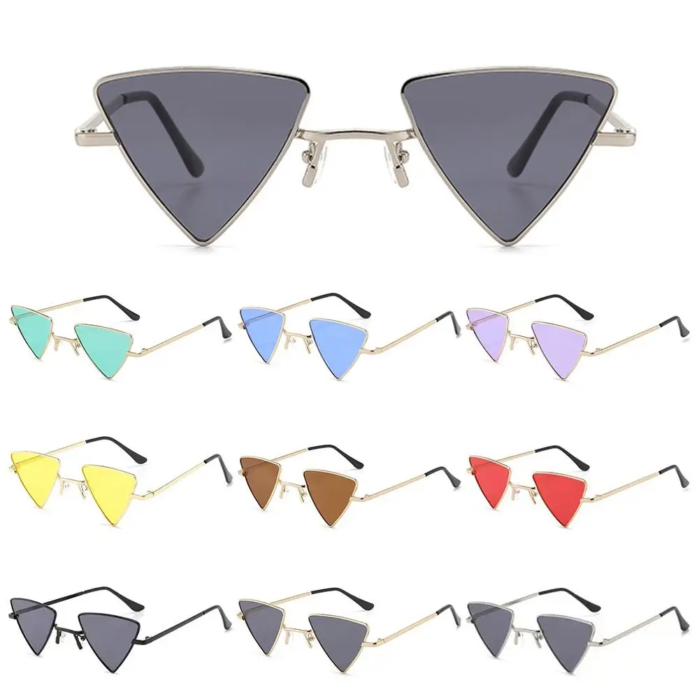Маленькие солнцезащитные очки в стиле хиппи в металлической оправе с цветными тонированными линзами, солнцезащитные очки с защитой UV400 для женщин и мужчин треугольных оттенков в стиле панк