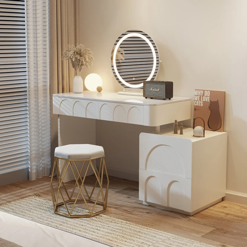 Шкафы Выдвижной Туалетный столик для хранения косметики Деревянные тумбочки Туалетный столик Мебель для туалета в скандинавском стиле
