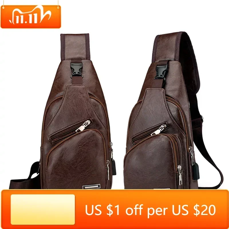 Мужская нагрудная сумка с USB, дизайнерская мужская сумка-мессенджер через плечо, сумки через плечо из искусственной кожи, дорожная нагрудная сумка Bolso Hombre