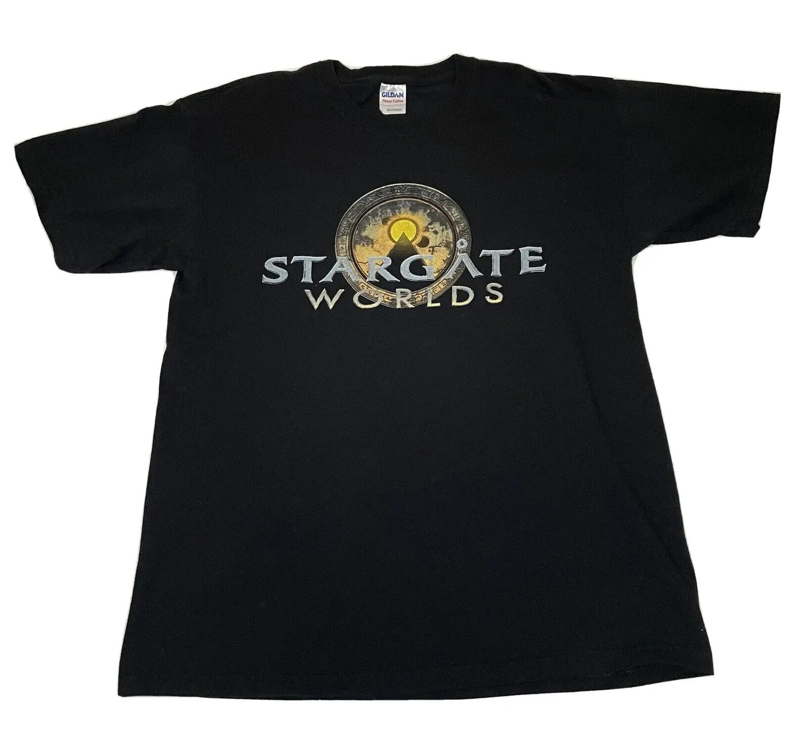 Мужская черная футболка Stargate Worlds L Промо-футболка для видеоигры Rpg Online отменена