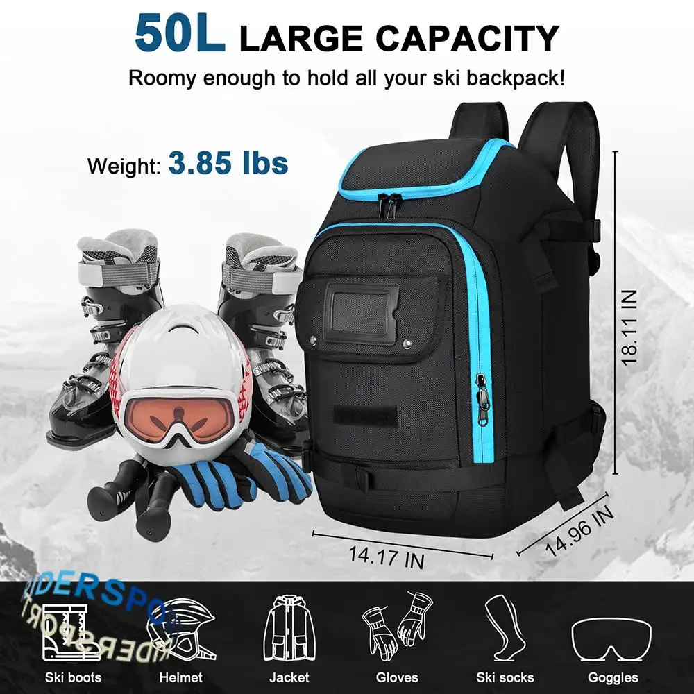 50-литровая лыжная сумка для улицы Большой емкости, водонепроницаемые Дышащие Лыжные ботинки, Рюкзак для хранения шлема, пальто, Вешалка для лыж Регулируется 스키