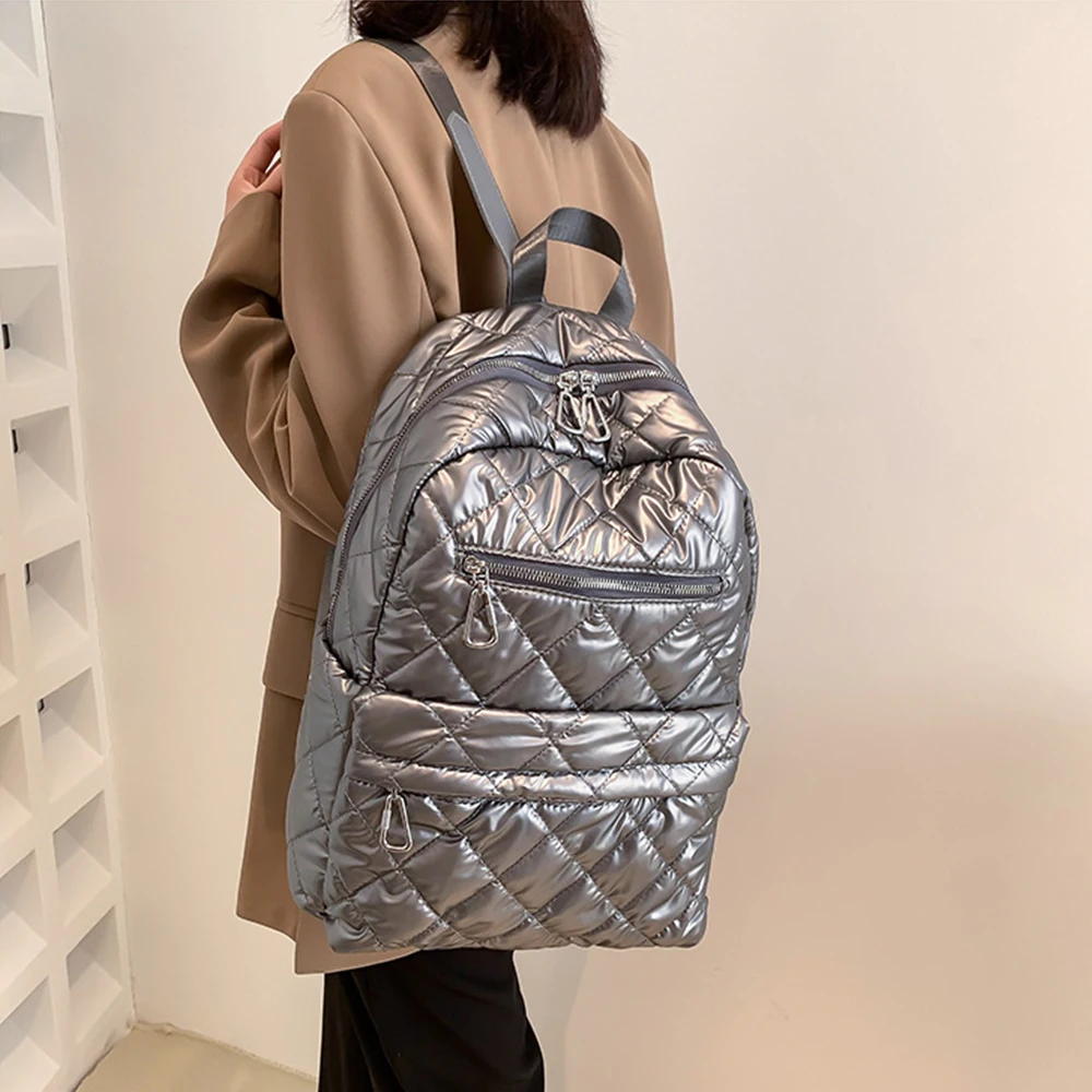 Модный нейлоновый стеганый женский рюкзак, школьные сумки с хлопчатобумажной подкладкой для подростка 2023, Большая дорожная сумка, рюкзаки, женская сумка через плечо