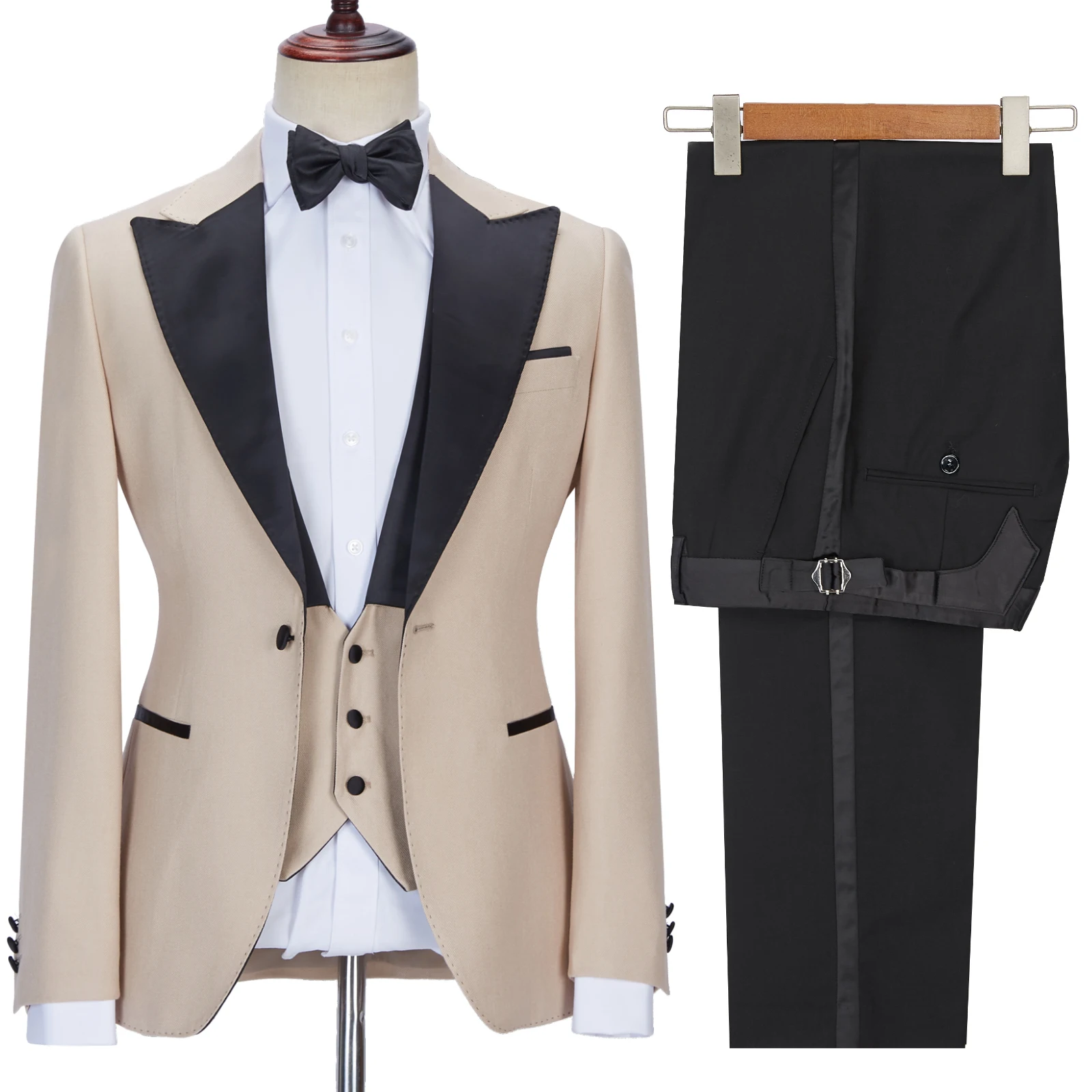 Официальные мужские костюмы, Комплект из 3 предметов, Смокинги с отворотами, Мужской костюм для Свадебной вечеринки Жениха 2023 (Блейзер + Жилет + брюки)