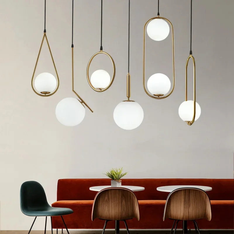 Современный подвесной светильник со стеклянным шаром для спальни, прикроватные подвесные светильники, украшение дома для гостиной, светильник Gold Nordic