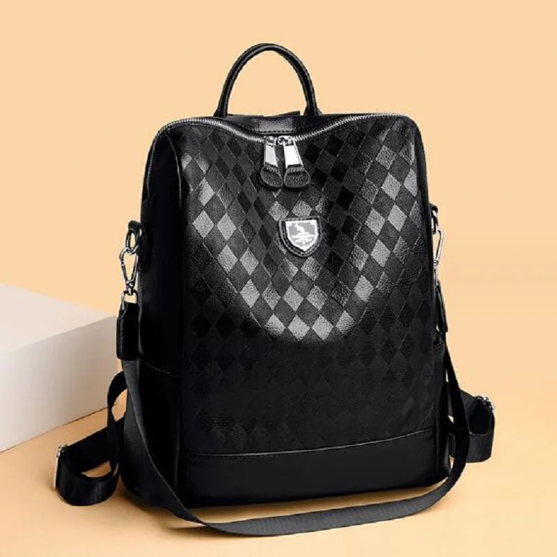 Новый женский Модный Дорожный рюкзак большой емкости из кожи с ромбовидной решеткой, сумки через плечо, школьная сумка, Женские повседневные рюкзаки