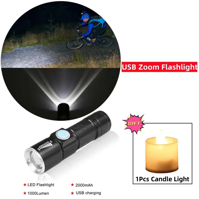Мини светодиодный фонарик удара фонарик USB зарядка блики телескопический зум яркий портативный фонарь освещения палатка Рыбалка кемпинг лампа 
