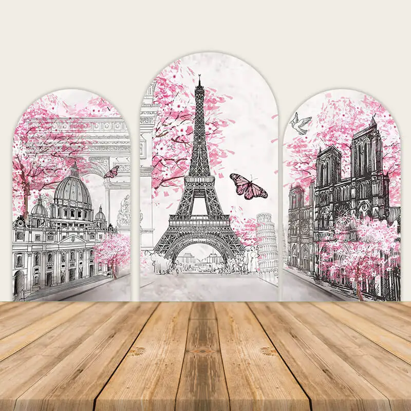 Париж, Эйфелева башня, Арка, настенный Розовый уличный пейзаж, фон для украшения вечеринки по случаю дня рождения девочки, фон Кьяры, баннер