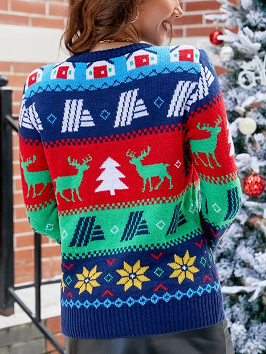 YHLZBNH, Женские Зимние Рождественские свитера с круглым вырезом и длинным рукавом, вязаный свитер-рубашка на тему Уродливого Санта-Клауса