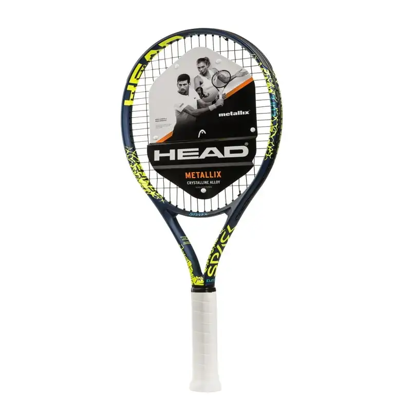 Теннисная ракетка MX Spark Elite для взрослых, с натягом, 27 дюймов, размер 102 кв. Дюйма, темно-синий / желтый, 9,3 унции