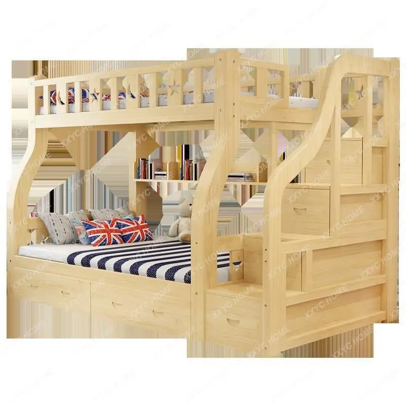 Двухъярусная кровать С Регулируемой высотой, Многоярусный шкаф Из массива дерева, Широкая кровать для родителей и детей, Двухслойные Верхняя и Нижняя койки