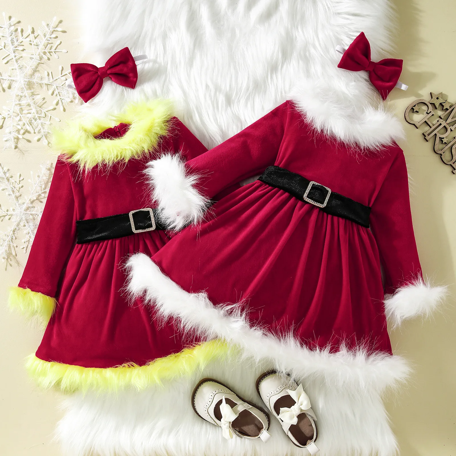 Рождественский наряд для маленьких девочек от 6 м до 4 лет, Красное Бархатное Меховое Платье Принцессы С поясом, Рождественские Подарки Санта Клауса Для детей