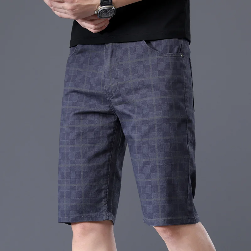 2023 Летние Новые мужские повседневные клетчатые шорты из эластичного хлопка, модные деловые короткие брюки, мужская брендовая одежда