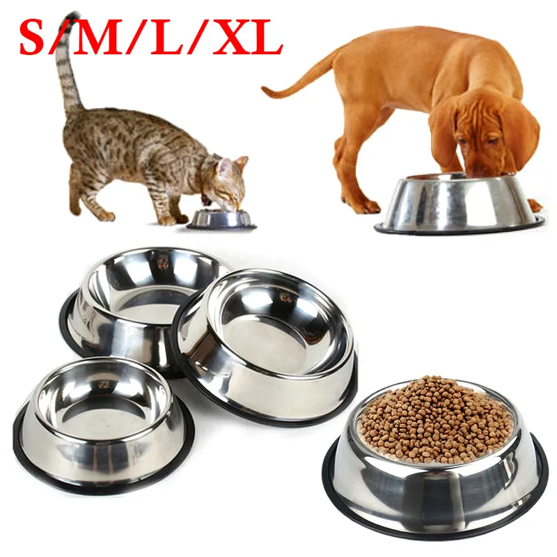 Миски для домашних собак и кошек из нержавеющей стали, Миска для воды для домашних собак, кошек, щенков, Блюдо для еды на открытом воздухе, Размеры S / M / L / XL