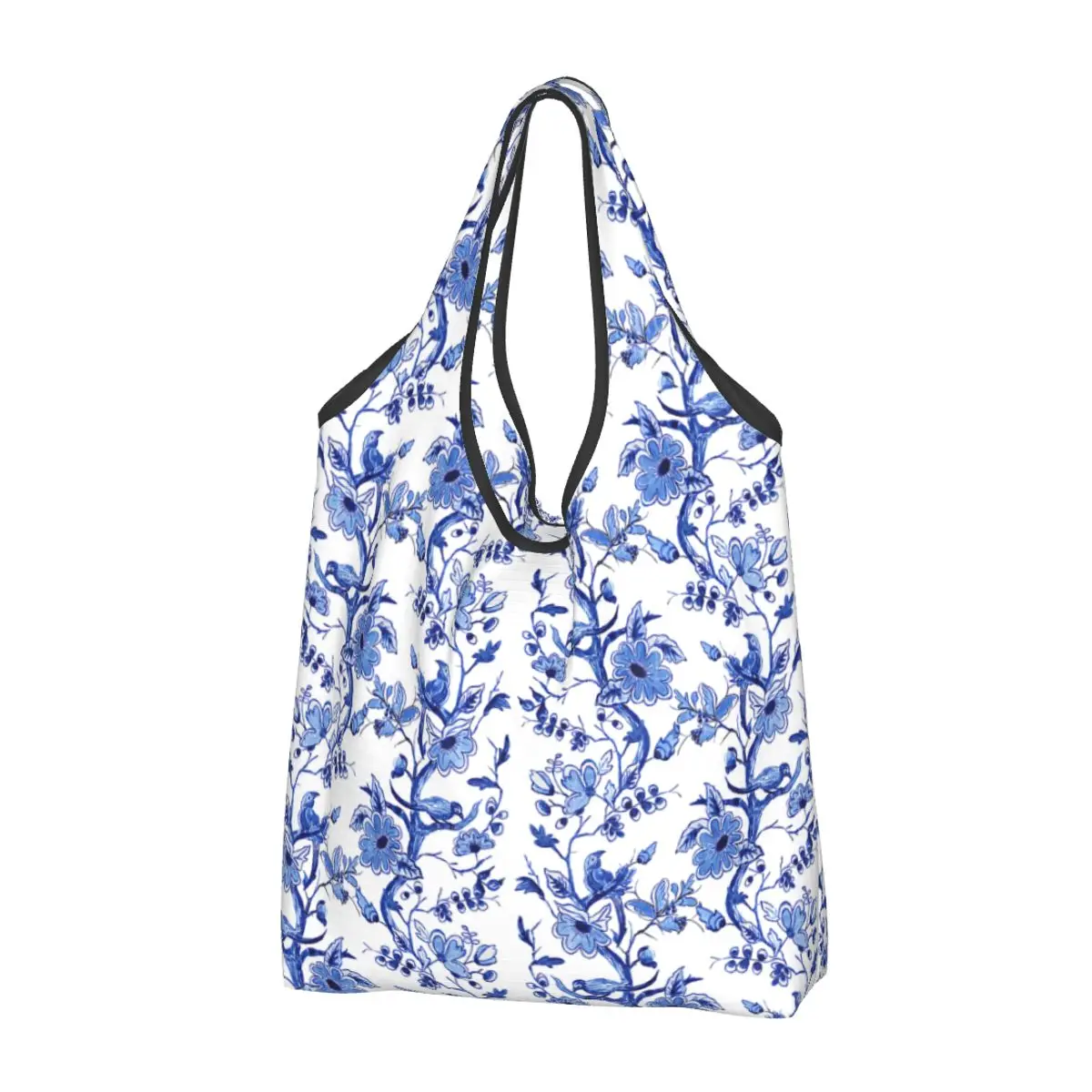 Женская сумка для покупок в стиле шинуазри с птицами на ветвях, стилизованная под цветочный магазин, портативные сумки для покупок большой емкости Delft Blue Shopper Tote Bag