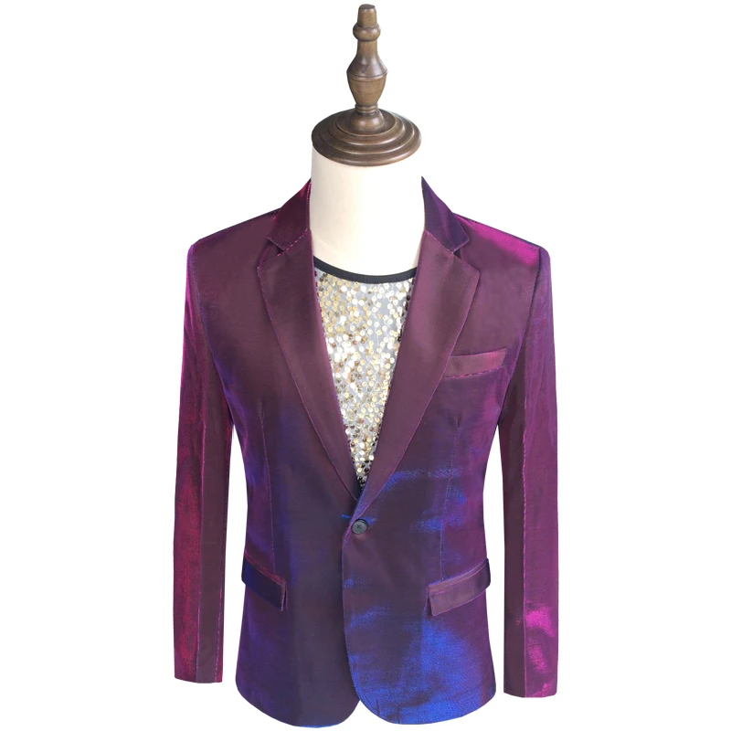 Блестящий Пиджак, меняющий цвет, фиолетовый Сценический костюм, мужская одежда, Модный Роскошный Свадебный костюм Жениха