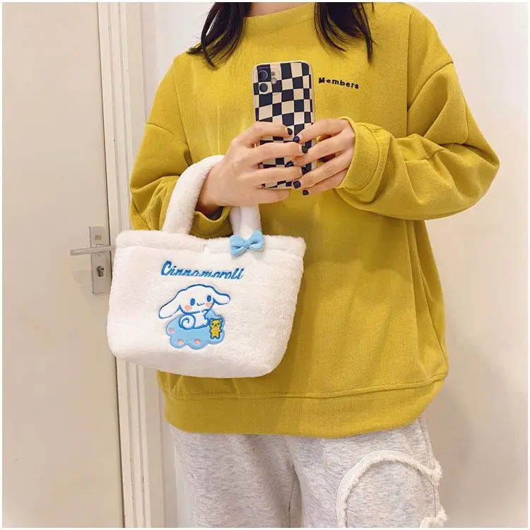 Cinnamoroll My Melody Sanrio Kawaii Аниме Плюшевая Милая сумочка для девочек Hello Kitty, Милая Мультяшная модная Диагональная сумка для рук, игрушки для детей