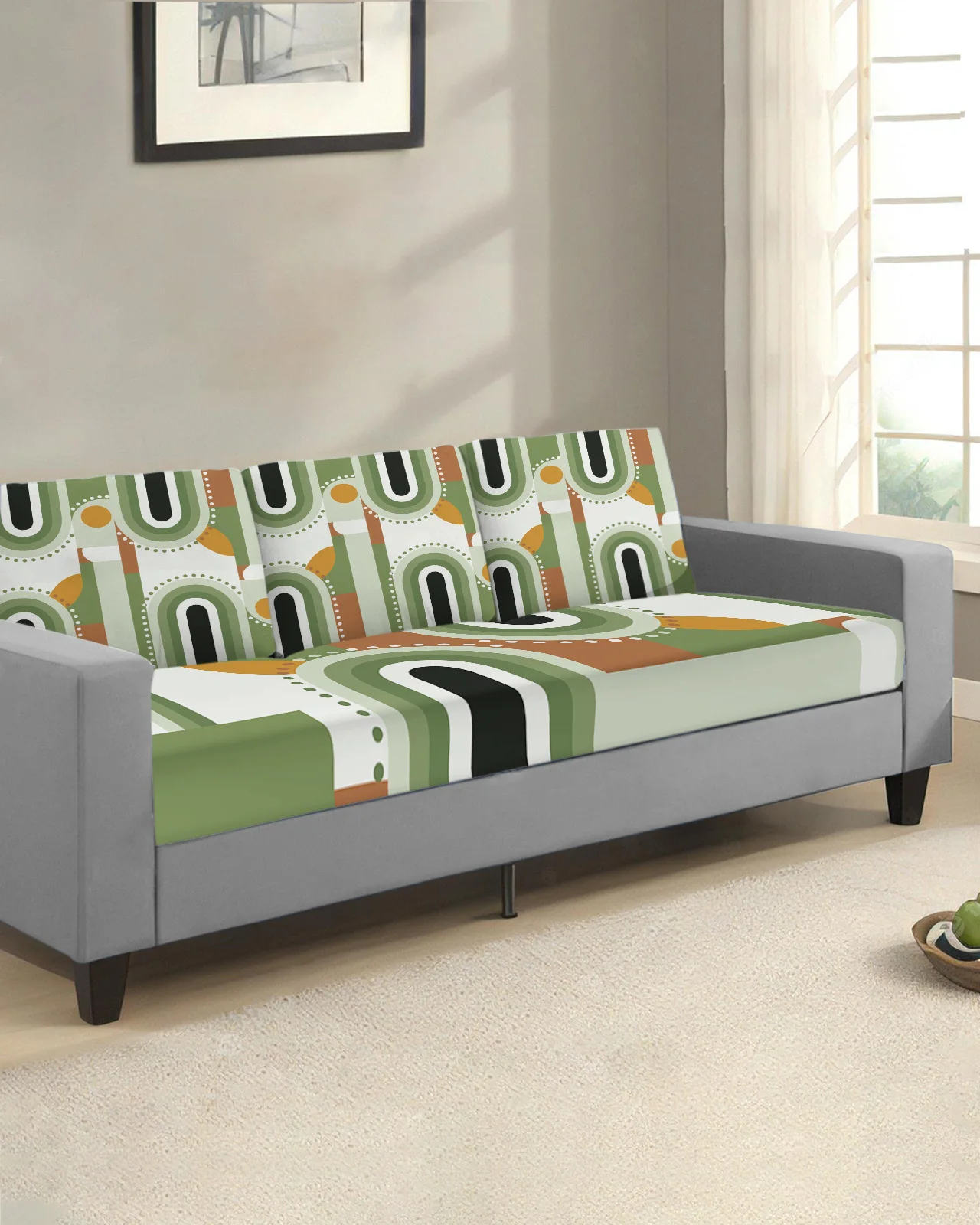 Средневековая геометрия Абстрактные цвета Чехол для подушки сиденья дивана Защитный чехол для мебели Чехлы для диванов Съемный чехол