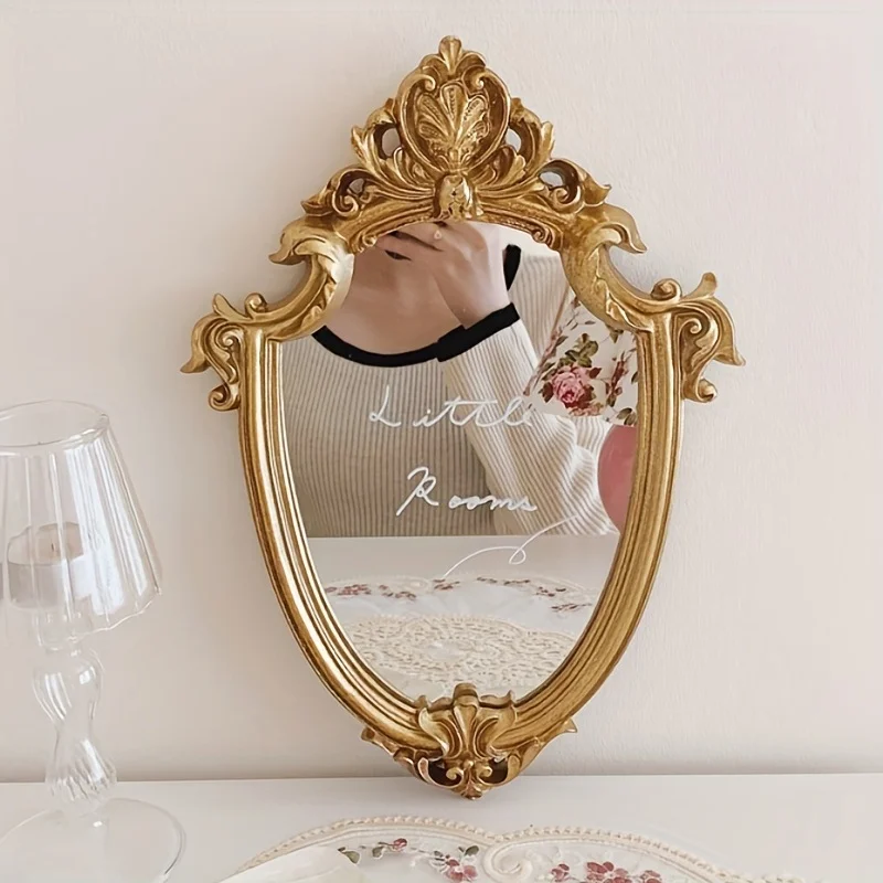 Винтажное зеркало для макияжа, настенное зеркало в золотой раме для спальни, товары для художественного домашнего декора, зеркало для ванной комнаты, свадебный подарок