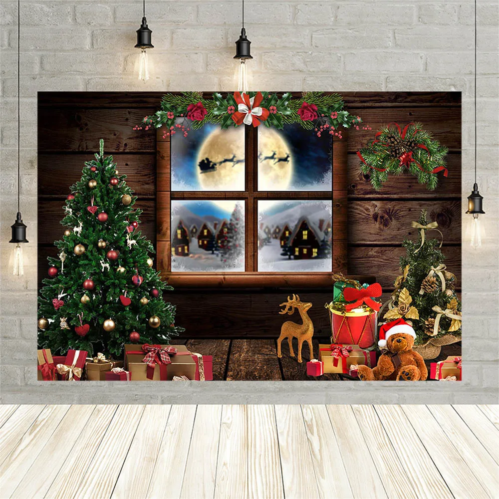 Фон для фотосъемки Avezano, Рождественская елка, Деревянное окно, Подарок в виде ночной Луны, фон для портрета новорожденного Для украшения фотостудии