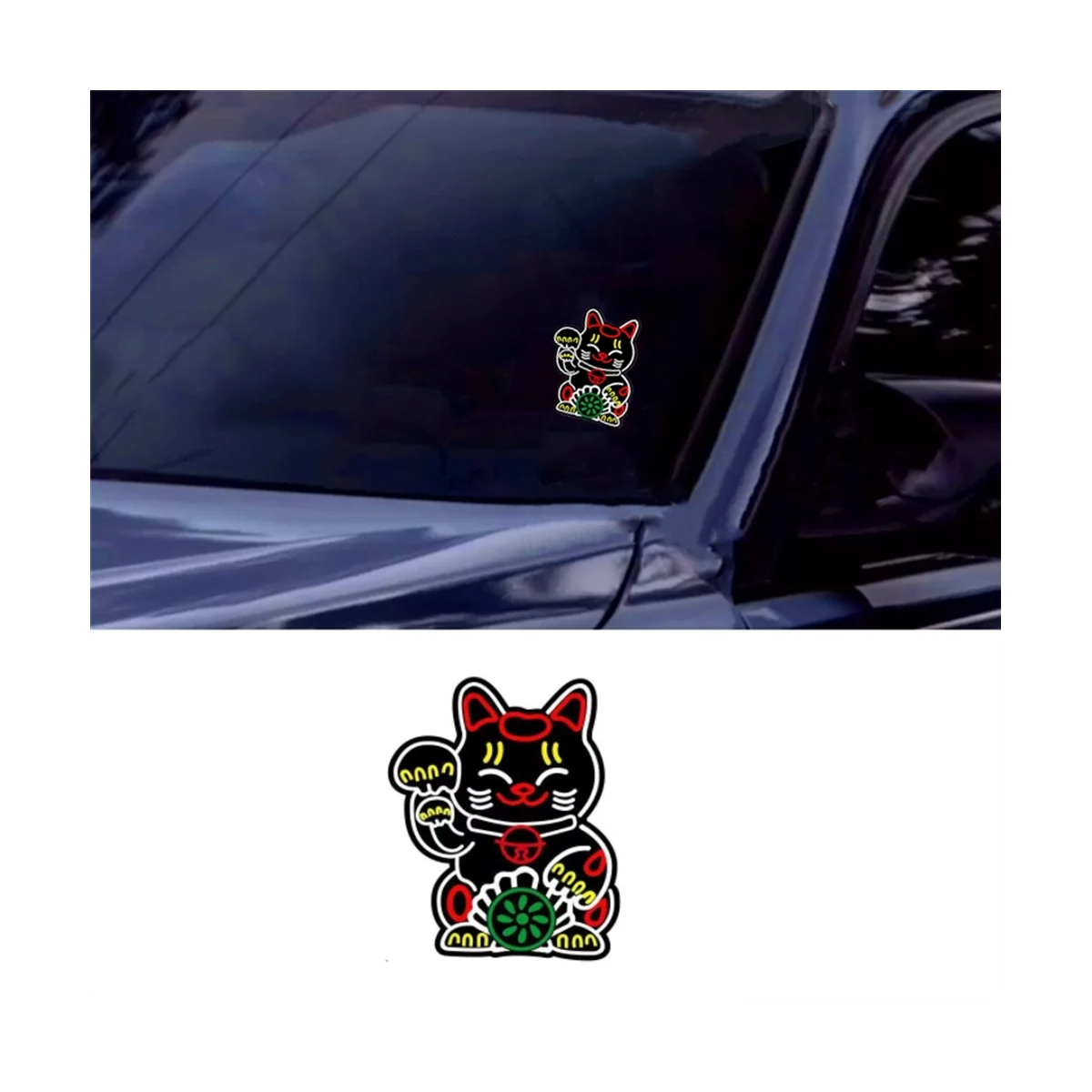 Лобовое стекло автомобиля Fortune Lucky Kitty со светодиодной подсветкой, Безопасные Наклейки для JDM, Аксессуары для украшения светящейся панели.
